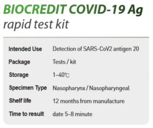 Prueba rápida de antígeno de SARS-CoV-2 Biocredit – Pack 20 test