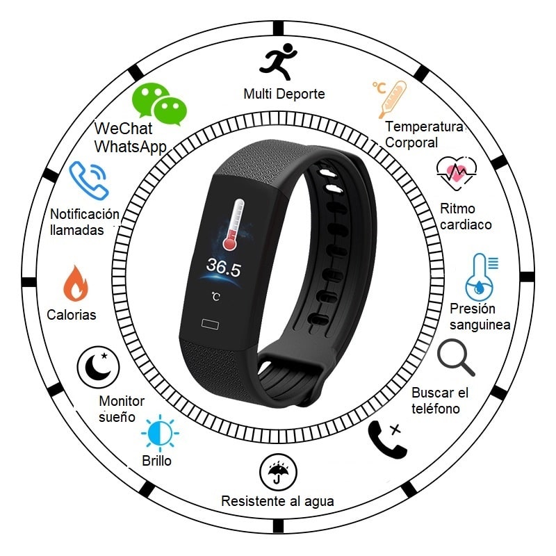 Reloj inteligente de frecuencia cardíaca y temperatura corporal B6W_ES