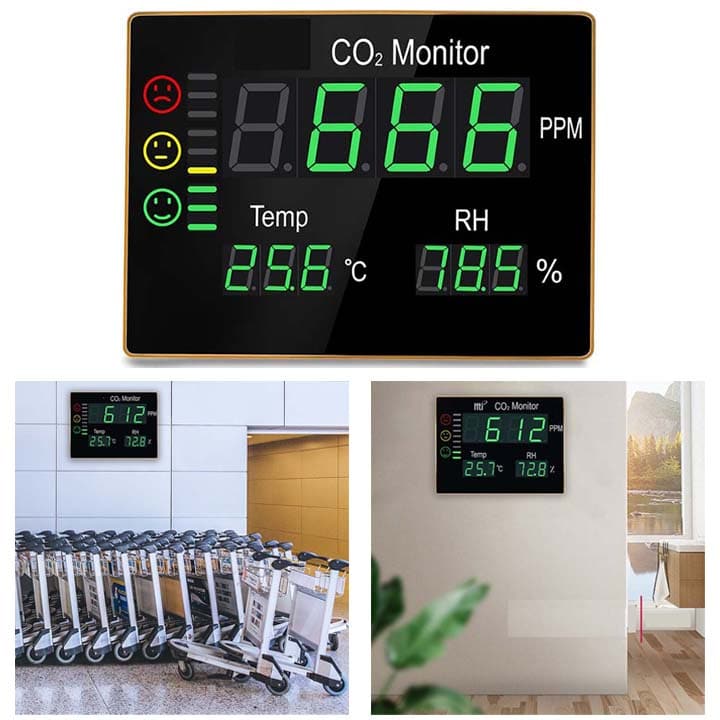 DRXX Medidor de CO2 para Interiores Detector de dióxido de Carbono Detector de Carbono con Pantallas Grandes Temperatura de CO2 Humedad Calidad del Aire Interior 