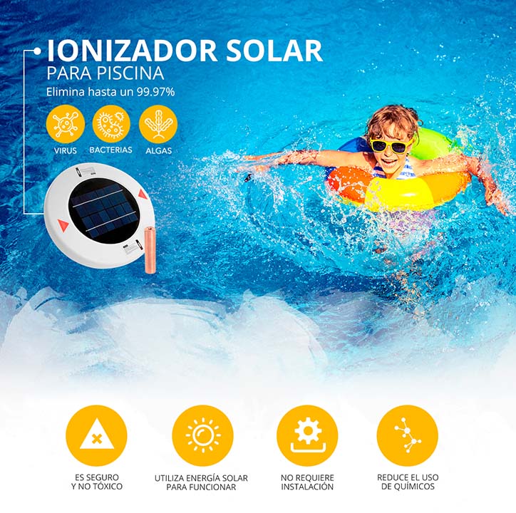 Ionizador solar para piscinas por ánodo de plata y cobre