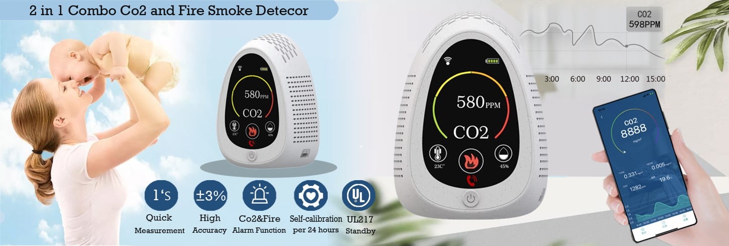 Monitor CO2 Combo con detector de humo y conectividad Wifi