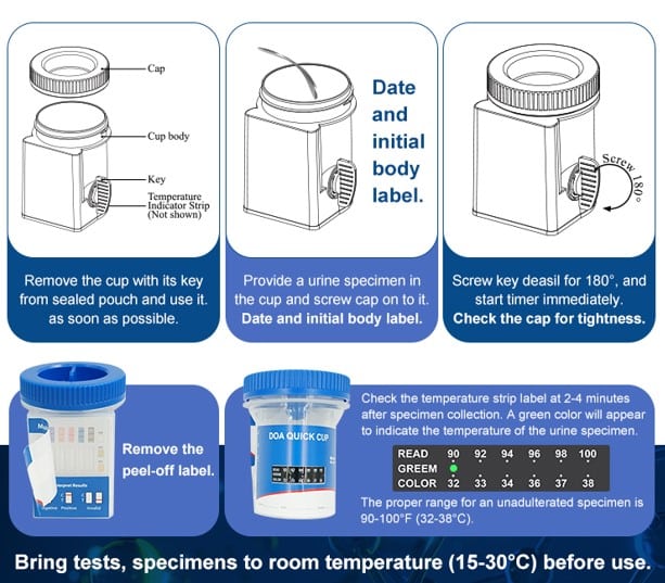 Test multidrogas orina con recipiente temporizador y termometro